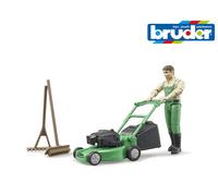 Bruder Toys Gardener Figure with Lawn Mower Brush & Rake 1:16 Scale - No. 62103