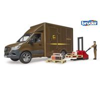 bruder Mercedes-Benz Sprinter UPS with Driver Hand Pallet Truck & Shipping Boxes - Shipping Logistics Transporter Parcel Service Van Truck 1:16, ages 4+