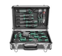 Brüder Mannesmann Aluminium Tool Case 90-Piece, Lockable | M29067 | 4 layers with 3/8" socket set, combination, long-nose and water pump pliers, for car, motorbike and bicycle