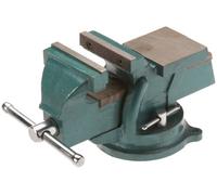 Brüder Mannesmann Bench Vice 100 mm, Cast Iron, 360° Swivel | M73010 | Interchangeable jaws, integrated anvil, fine-adjustable spindle, holes for bench mounting, ideal for workshops