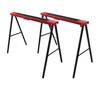 Brüder Mannesmann Folding Trestles, 200 kg Capacity, 2-Piece | M70100 | Height-adjustable metal frame with non-slip pads and carry handle, folds flat to 107 x 12 x 9 cm, for workshop use