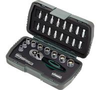 Brüder Mannesmann Socket Set 28-Piece, CrV Steel | M29185 | Ensures a secure grip and quick socket changes, sturdy metal housing, compact size, for car repair and assembly