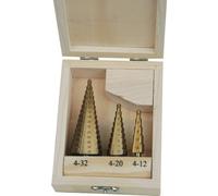 Brüder Mannesmann Step Drill Bit Set 3-Pc, HSS, Ø 4-12 mm | M54603 | Drills steps without pre-drilling, thin sheet metal stays undeformed, for widening and deburring steel and aluminium