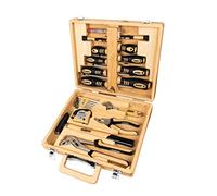 Brüder Mannesmann Tool Set 24-Piece, Portable Bamboo Case, FSC | M29001 | Handy organisation system with sturdy metal clasps, for renovation, assembly and repairs around the household