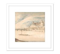 Brueghel Elder View Of Heidelberg Drawing 8X8 Inch Square Wooden Framed Wall Art Print Picture with Mount Artery8 White One Size