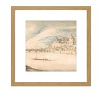 Brueghel Elder View Of Heidelberg Drawing 8X8 Inch Square Wooden Framed Wall Art Print Picture with Mount Artery8 Light Oak One Size