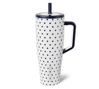 BrüMate Era 40 oz Tumbler with Handle and Straw | 100% Leakproof Insulated Water Bottle Tumbler with Lid and Straw | Made of Stainless Steel | Cup Holder Friendly | 40oz (White Polka Dots)