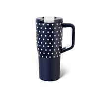 BrüMate Müv - 25oz 100% Leak Proof Insulated Coffee Mug with Handle & Lid - Stainless Steel Coffee Travel Mug - Double Walled Coffee Cup (Navy Polka Dots)