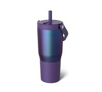 BrüMate Travel Tumbler with Handle and Straw, Flexible Soft Straw, Silicone Cover, Stainless Steel, Cup Holder, Travel Friendly, 750ml, Dark Aura