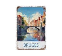 Bruges Belgium，Vintage Tin Signs Funny Metal Tin Sign Wall Art Garden House Plaque for Bathroom Kitchen Cafe Wall Halloween Christmas Decor-yV041（8x12Inch）