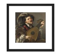 Brugghen Man Playing Lute Painting 8X8 Inch Square Wooden Framed Wall Art Print Picture with Mount Artery8 Black One Size