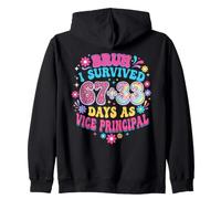 Bruh 100 Days Vice Principal Retro Groovy Zip Hoodie