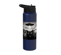 Bruh Black Cat Selfie UFO Alien Spaceship Paranormal Meme Stainless Steel Insulated Water Bottle