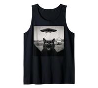 Bruh Black Cat Selfie UFO Alien Spaceship Paranormal Meme Tank Top