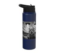 Bruh Cat Selfie UFO Alien Spaceship Scared Cat Meme Graphic Stainless Steel Insulated Water Bottle