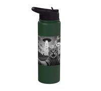 Bruh Cat Selfie UFO Alien Spaceship Scared Cat Meme Graphic Stainless Steel Insulated Water Bottle