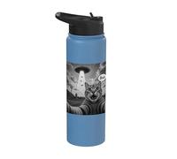 Bruh Cat Selfie UFO Alien Spaceship Scared Cat Meme Graphic Stainless Steel Insulated Water Bottle