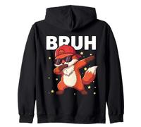 BRUH Funny Dabbing Fox Kids Boys Fox Lover Animal Zip Hoodie