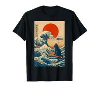 Bruh Great Wave Kanagawa Funny Japanese Surfing Cat T-Shirt