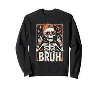 Bruh Halloween Skeleton Funny Boys Kids Rock Hand Sweatshirt