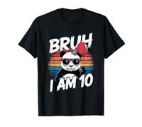 Bruh I Am 10 Panda Kids 10th Birthday Party Retro Sunset T-Shirt
