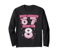 Bruh I Survived 6 7 Now I'm 8 Pink Coquette Bow 8th Birthday Long Sleeve T-Shirt