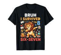 Bruh I Survived Six Seven I'm 8 Dabbing Lion 8th Birthday T-Shirt