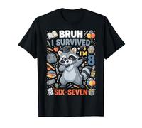 Bruh I Survived Six Seven I'm 8 Dabbing Raccoon 8th Birthday T-Shirt