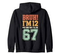 Bruh I'm 12 But One-Day I'll Be 67 Retro 12th Birthday Kids Zip Hoodie