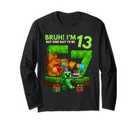 Bruh I'm 13 Year Old Birthday One-Day I'll Be 67 Pixel Gamer Long Sleeve T-Shirt