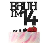 Bruh I'm 14 Cake Topper,Funny 14th Birthday Party Decorations,Bro I'm 14 Happy 14th Birthday Cake topper for girls, Black Glitter 14 Birthday Party Decorations For boy