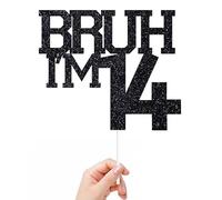 Bruh I'm 14 Cake Topper, It's My Birthday Bro, Cheers to 14 Years/Official Teenager for Big Brother, Happy 14th Birthday Party Decorations Supplies for Kids Boys, Black Glitter (14)