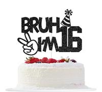 Bruh I'm 16 Cake Topper, Happy 16th Birthday Cake Topper, Bro I'm 16, It's My 16th Birthday, Funny 16th Birthday Party Decorations Black Glitter
