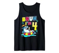 Bruh I'm 4 Funny Shark 4th Birthday Pool Party Beach Summer Tank Top