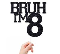 Bruh I'm 8 Cake Topper, It's My Birthday Bro, Cheers to 8 Years/Official Teenager for Big Brother, Happy 8th Birthday Party Decorations Supplies for Kids Boys, Black Glitter (8)
