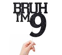 Bruh I'm 9 Cake Topper, It's My Birthday Bro, Cheers to 9 Years/Official Teenager for Big Brother, Happy 9th Birthday Party Decorations Supplies for Kids Boys, Black Glitter (9)