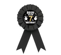 Bruh It's My 3rd Birthday Tinplate Badge Pin, Black Rosette Bruh I'm 3 Button Pin, Gold Happy 3rd Birthday Award Ribbon Brooch for Three Years Old Party Supplies, M, tinplate, rosette