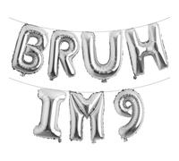 Bruh It's My 9th Birthday Decorations Bruh I'm 9 Party Decorations Bro I'm 9 Balloon Banner Happy 9th Birthday Decor Funny Ninth Bday Supplies for Ninth Bday (BRUH IM 9 Silver)