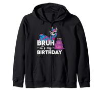 Bruh It's My Birthday Funny Llama Cake Celebration Zip Hoodie