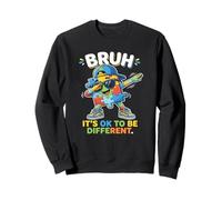 Bruh Its Ok To Be Different Dabbing Autism Puzzle Sweatshirt