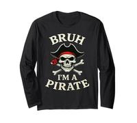 Bruh Pirate Lazy Skull Bandana Costume Pretend I'm a Pirate Long Sleeve T-Shirt
