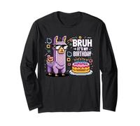 Bruh Plus Birthday Llama Pixel Art Sunglasses Party Humor Long Sleeve T-Shirt