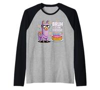 Bruh Plus Birthday Llama Pixel Art Sunglasses Party Humor Raglan Baseball Tee