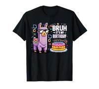 Bruh Plus Birthday Llama Pixel Art Sunglasses Party Humor T-Shirt