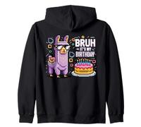 Bruh Plus Birthday Llama Pixel Art Sunglasses Party Humor Zip Hoodie