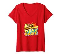 Bruh Summer Went Fast: Nostalgic Beach Vibes V-Neck T-Shirt, Women, Red, XXL