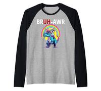 Bruh T Rex Meme Dinosaur and Unicorn Rainbow Raglan Baseball Tee