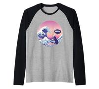 Bruh The Great Wave Kanagawa Funny Japanese Surfing Cat Raglan Baseball Tee