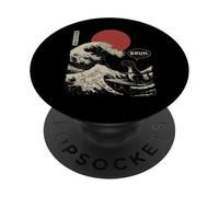 "BRUH." The Great Wave Kanagawa Japanese Funny Surfing T-Rex PopSockets Adhesive PopGrip