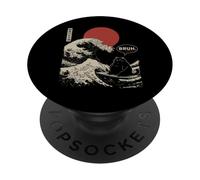 "BRUH." The Great Wave Kanagawa Japanese Surfing Fatty Cat PopSockets Adhesive PopGrip